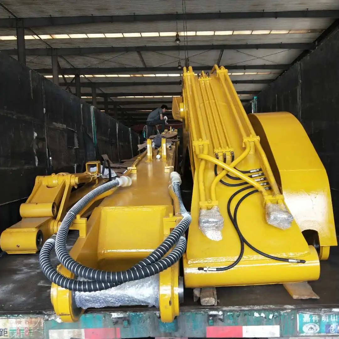 What are the safety considerations when using an excavator extension arm?